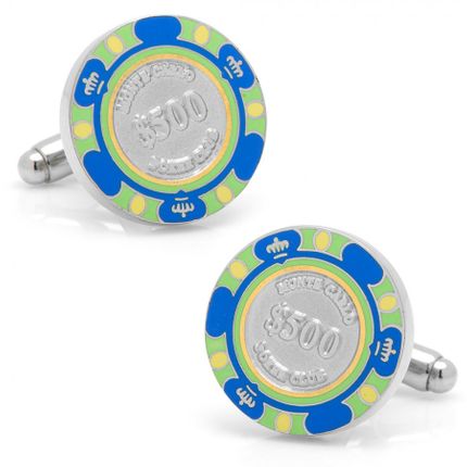 $500 Blue Poker Chip Cufflinks-CLI-CC-POK5-BLU