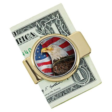 American Bald Eagle Colorized JFK Half Dollar Goldtone Money Clip