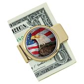 American Bald Eagle Colorized JFK Half Dollar Goldtone Money Clip
