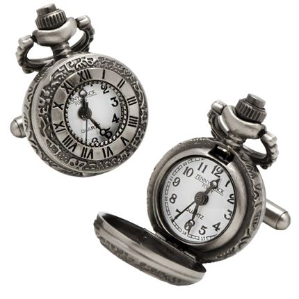 Antique Silver tone Roman Numerals Pocket Watch Cufflinks