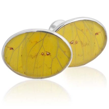 Aymara Oval Yellow Flower Butterfly Cufflinks