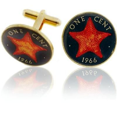 Bahamian Star Fish Penny Coin Cuff Links