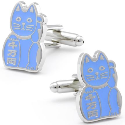 Beckoning Blue Lucky Cat Cufflinks