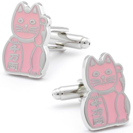 Beckoning Pink Lucky Cat Cufflinks