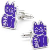 Beckoning Purple Lucky Cat Cufflinks