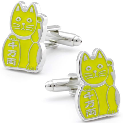 Beckoning Yellow Lucky Cat Cufflinks