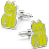 Beckoning Yellow Lucky Cat Cufflinks