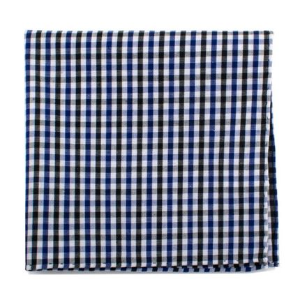 Black and Blue Gingham Cotton Pocket Square