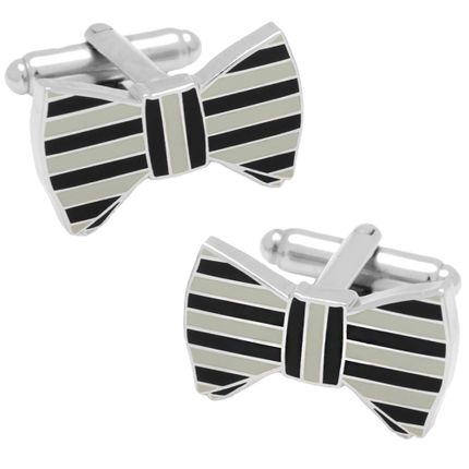 Black and Grey Horizontal Striped Bowtie Cufflinks