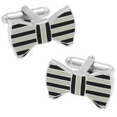 Black and Grey Horizontal Striped Bowtie Cufflinks