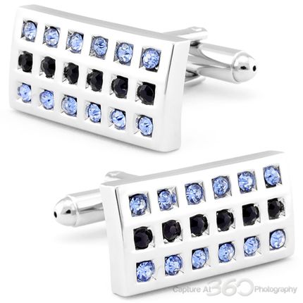 Black And Sky Blue Cz Crystal Cufflinks