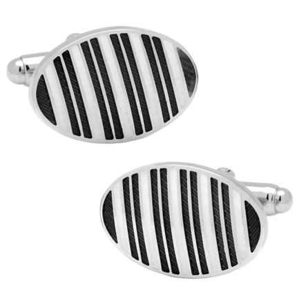 Black and White Oval Repp Stripe Cufflinks