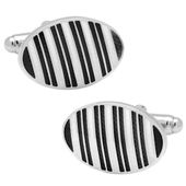 Black and White Oval Repp Stripe Cufflinks