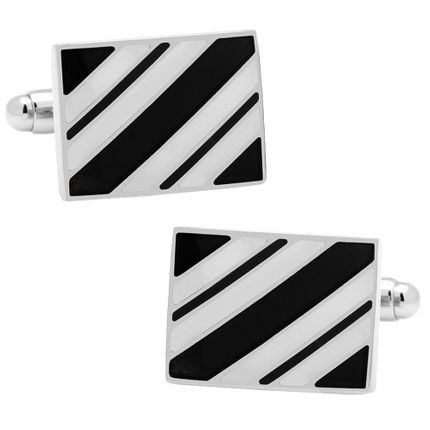 Black and White Rectangle Repp Stripe Cufflinks