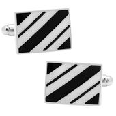 Black and White Rectangle Repp Stripe Cufflinks