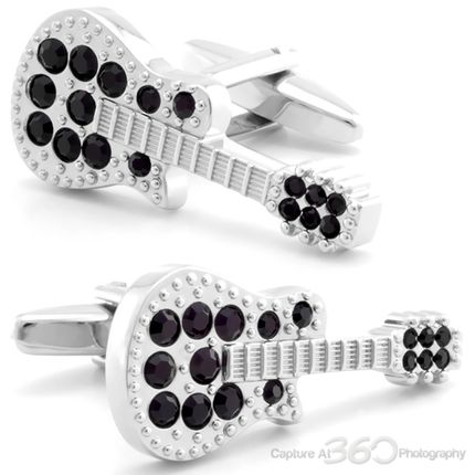 Black Crystal Rock Guitar Cufflinks