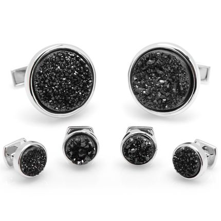 Black Druzy Stud Set