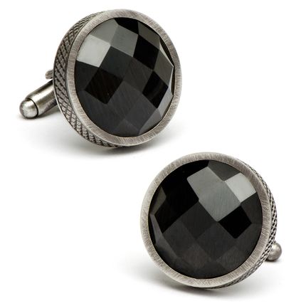 Black Faceted Cats Eye Cufflinks