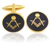 Black Round Masonic Coin Cuff Links