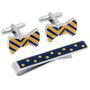 Blue and Yellow Bowtie Cufflinks and Tie Bar Gift Set