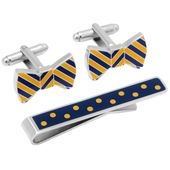 Blue and Yellow Bowtie Cufflinks and Tie Bar Gift Set