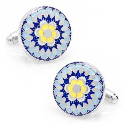 Blue Enamel Hibiscus Kaleidescope Cufflinks