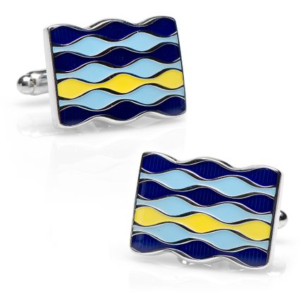 Blue Enamel Layered Waves Cufflinks