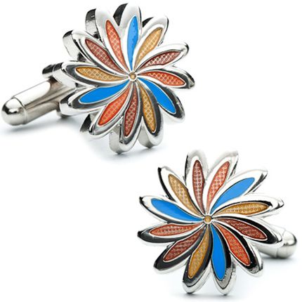 Blue Orange Daisy Cufflinks
