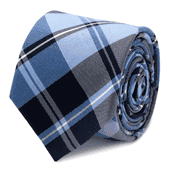 Blue Plaid Silk Cotton Tie