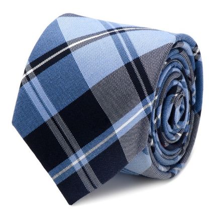 Blue Plaid Silk Cotton Tie