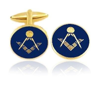 Blue Round Masonic Coin Cuff Links