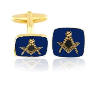 Blue Square Masonic Coin Cuff Links