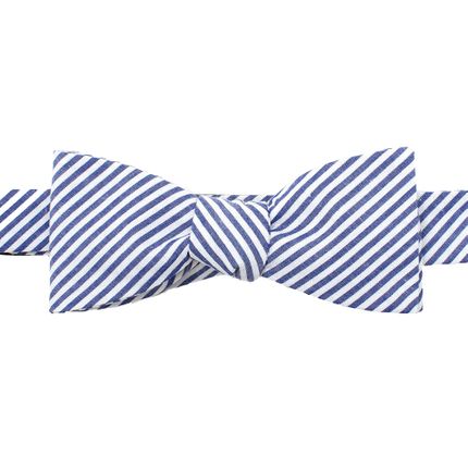 Blue Striped Cotton Bowtie