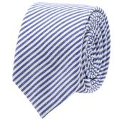 Blue Striped Cotton Skinny Tie