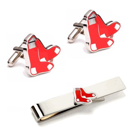 Boston Red Sox Cufflinks And Tie Bar Gift Set