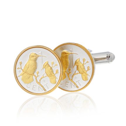 British Virgin Islands 1-Cent Green-Throated Carib & Antillean Crested Hummingbird Cufflinks