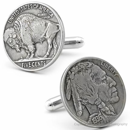 Buffalo Nickel Coin Cufflinks, Authentic Historic United States Coin