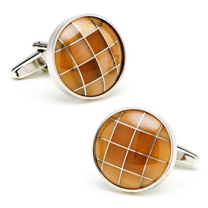 Caramel Cat's Eye Checker Cufflinks