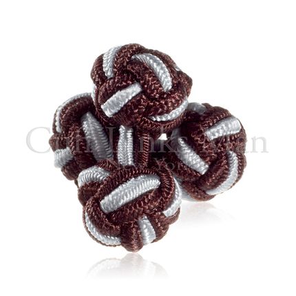 Chocolate Malt Brown And Silver Silk Knot Cuff Links