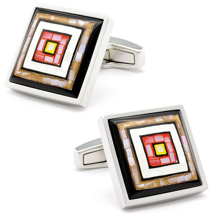 Citrine and Mother of Pearl Stunning Mosaic Tile Cufflinks