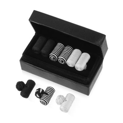 Classic Black & White Silk Knot Cuff Links Trio
