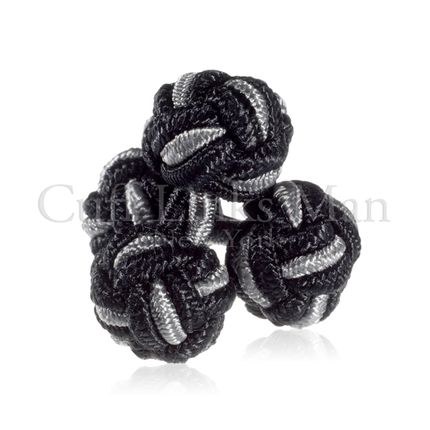 Coal Black & Silver Silk Knot Cufflinks