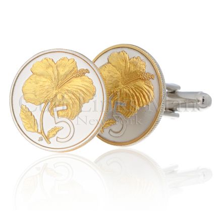 Cook Islands 5-Cent Hibiscus Cufflinks