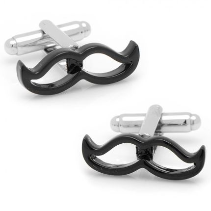 Cool Cut Black Moustache Cufflinks-CLI-CC-MST-BK