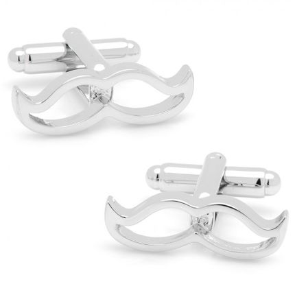 Cool Cut Silver Moustache Cufflinks-CLI-CC-MST-SL