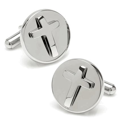 Cross Round Stainless Steel Cufflinks