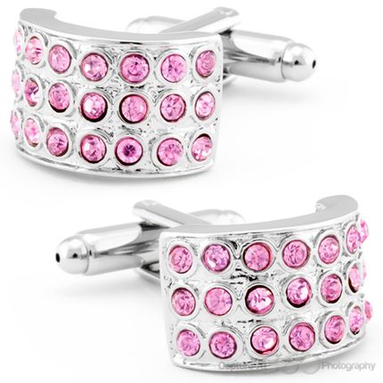 Curved Pink Cz Crystal Cufflinks