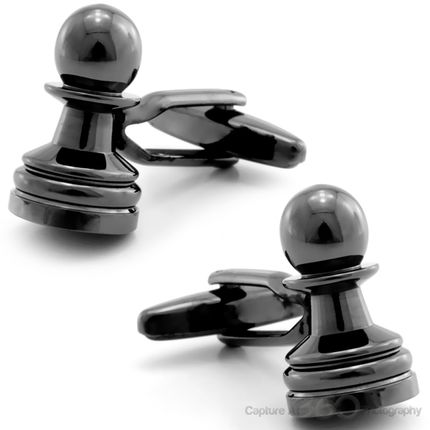 Dark Silver Pawn Chess Cufflinks