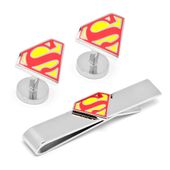 DC Comics Enamel Superman Shield Tie Bar and Cufflinks Gift Set