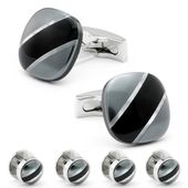 Diagonal Stripe Cufflinks Hematite Onyx And Mother Of Pearl